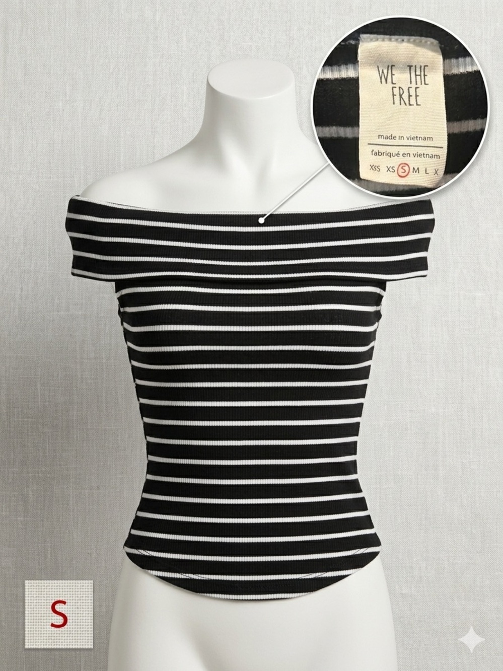 We The Free Black & White Off-Shoulder Striped Camisole